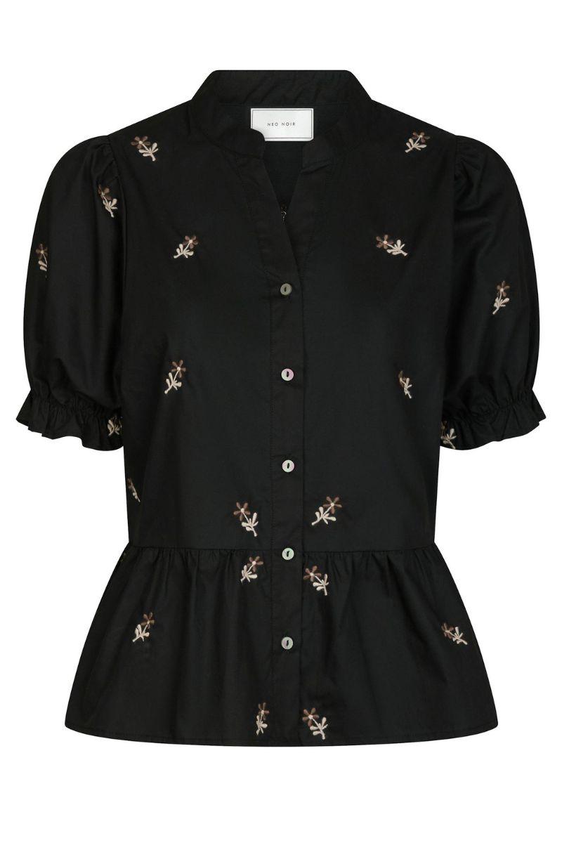 Savy Flower Emb Blouse | Black | Bluse fra Neo Noir