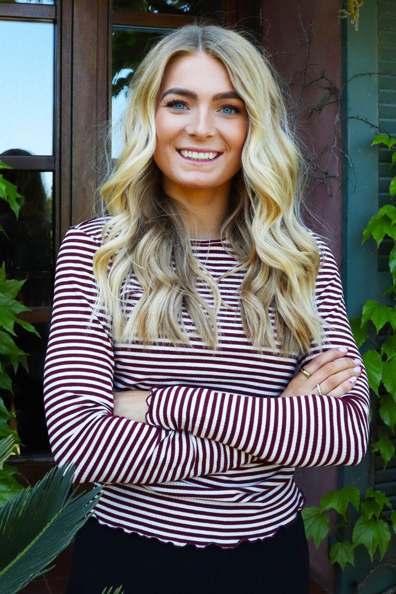 Natalia Ls Round Neck  Blouse | Bordeaux Creme Gold Stripe | Bluse fra Liberté