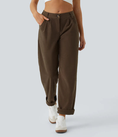 Mid Rise Zipper Pocket Corduroy Casual Pants