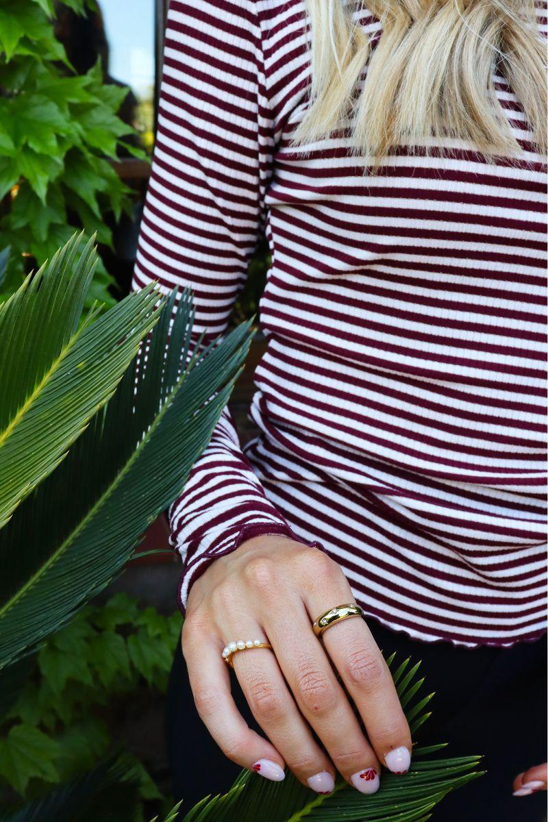 Natalia Ls Round Neck  Blouse | Bordeaux Creme Gold Stripe | Bluse fra Liberté