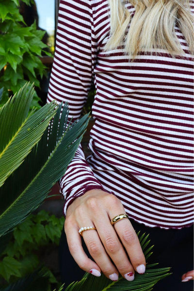 Natalia Ls Round Neck  Blouse | Bordeaux Creme Gold Stripe | Bluse fra Liberté