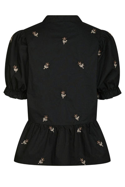 Savy Flower Emb Blouse | Black | Bluse fra Neo Noir