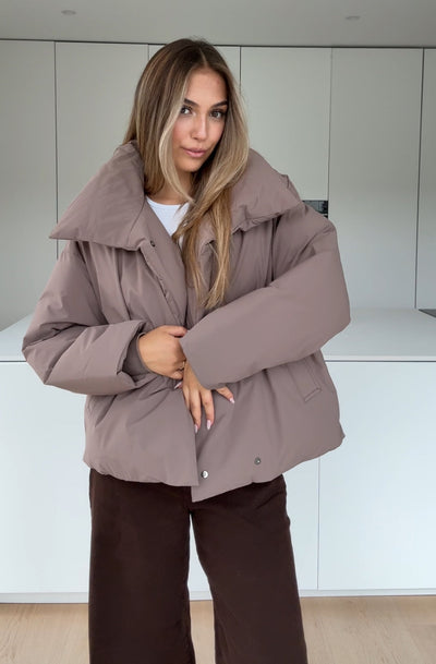 PUFFER JAKKE TAUPE M L