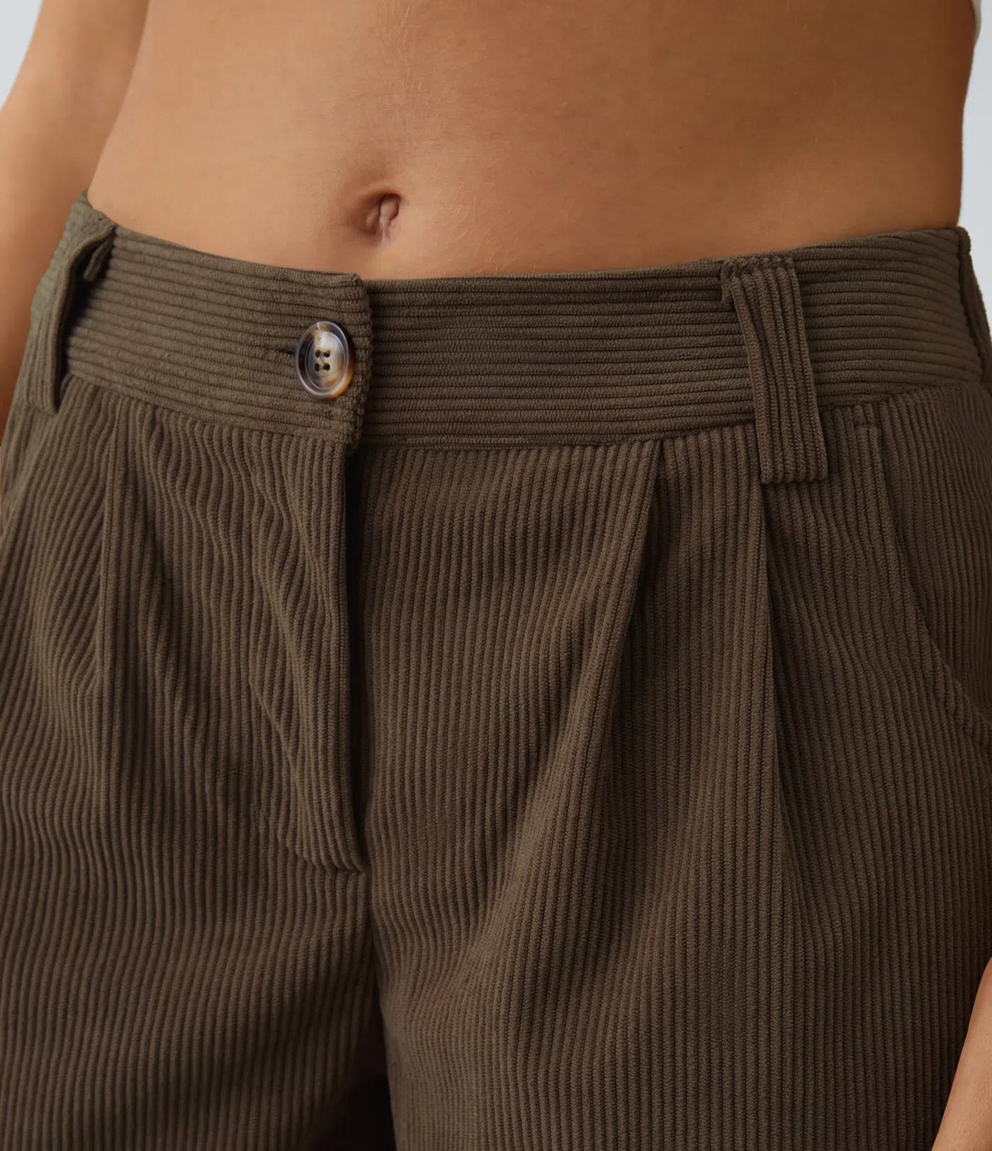 Mid Rise Zipper Pocket Corduroy Casual Pants