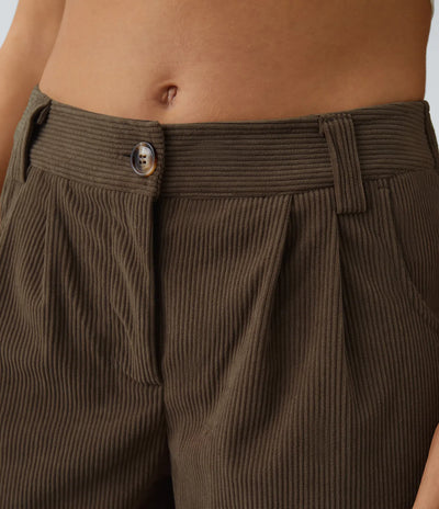 Mid Rise Zipper Pocket Corduroy Casual Pants