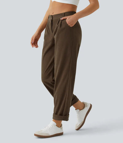 Mid Rise Zipper Pocket Corduroy Casual Pants