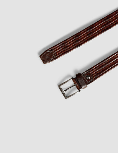 Braided Leather Belt Dark Brown