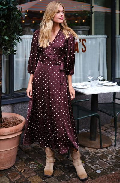 Malinga Dot Dress | Wine | Kjole fra Neo Noir