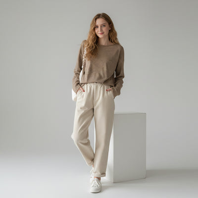 BLØD STRIBET LANG TOP KANEL