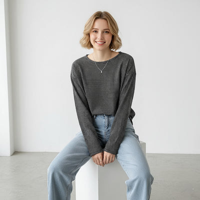 BLØD STRIBET LANG TOP KANEL