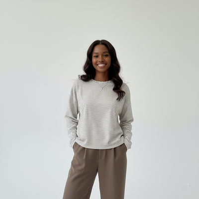 BLØD STRIBET LANG TOP KANEL